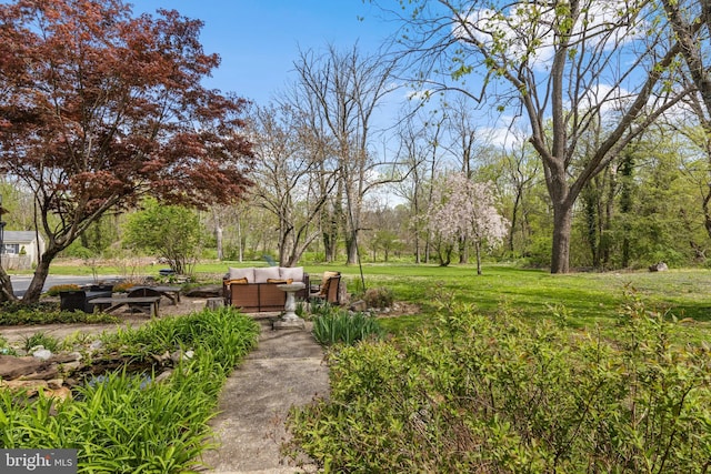 view of home's community featuring an outdoor living space and a yard