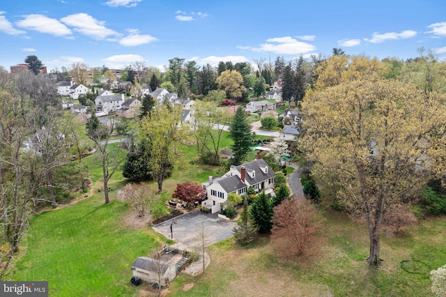birds eye view of property with a residential view