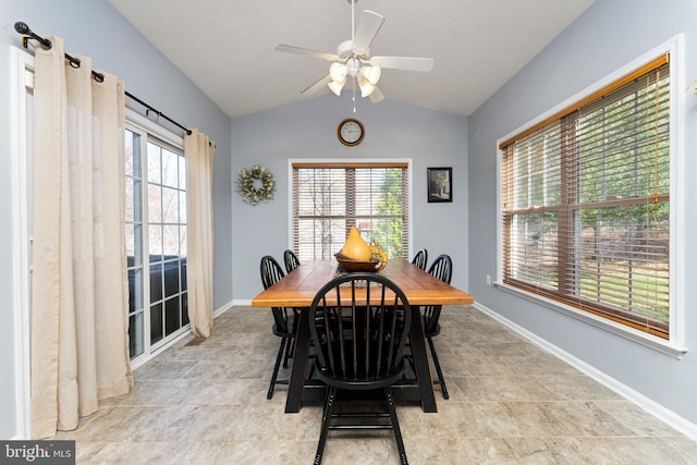 3 Oleander Dr, Stafford, VA 22554 - dining room with vaulted ceiling, baseboards, and ceiling fan