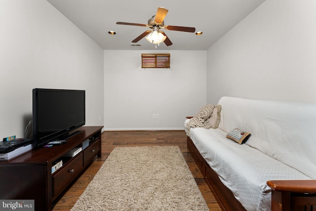 3 Oleander Dr, Stafford, VA 22554 - living room featuring dark wood-style flooring, baseboards, a ceiling fan, and visible vents