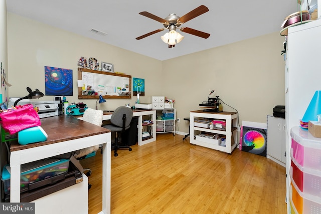 3 Oleander Dr, Stafford, VA 22554 - home office with visible vents, wood finished floors, and a ceiling fan