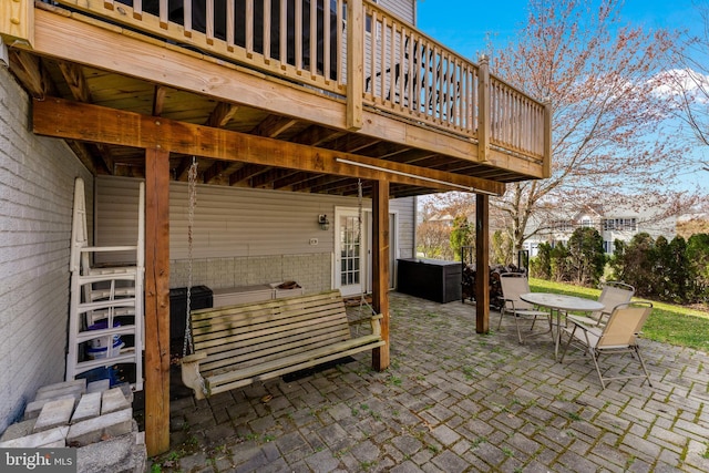 3 Oleander Dr, Stafford, VA 22554 - view of patio / terrace with a jacuzzi, outdoor dining area, and a wooden deck