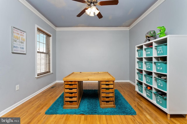 3 Oleander Dr, Stafford, VA 22554 - unfurnished office with ceiling fan, ornamental molding, baseboards, and wood finished floors