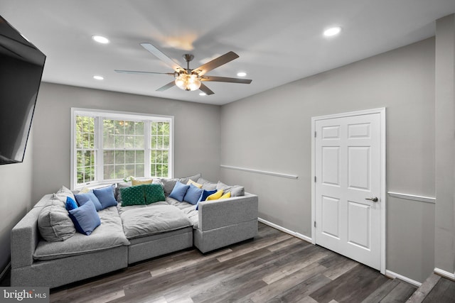 1949 Catoctin Ter, Silver Spring, MD 20906 - living area with ceiling fan, recessed lighting, dark wood-type flooring, and baseboards