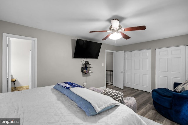 1949 Catoctin Ter, Silver Spring, MD 20906 - bedroom with multiple closets, wood finished floors, and a ceiling fan