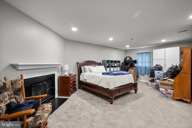 1949 Catoctin Ter, Silver Spring, MD 20906 - bedroom featuring carpet flooring, recessed lighting, and a fireplace with flush hearth