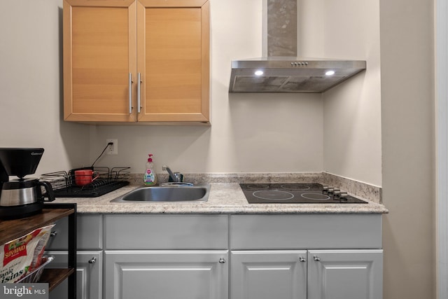 1949 Catoctin Ter, Silver Spring, MD 20906 - kitchen with wall chimney range hood, a sink, black electric stovetop, and light countertops