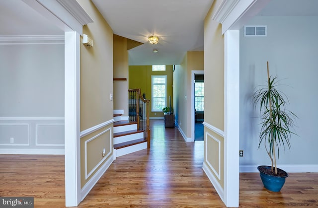 28 Autumnwood Ln, Mount Laurel, NJ 08054 - hallway featuring wood finished floors, stairway, and a decorative wall