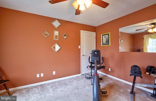 28 Autumnwood Ln, Mount Laurel, NJ 08054 - workout area featuring a ceiling fan, carpet, and baseboards