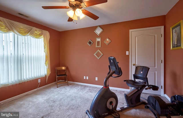 28 Autumnwood Ln, Mount Laurel, NJ 08054 - workout room featuring ceiling fan, carpet floors, and baseboards