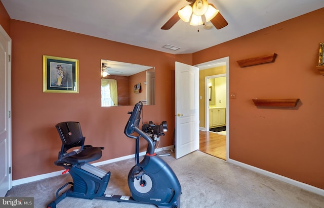 28 Autumnwood Ln, Mount Laurel, NJ 08054 - workout area with a ceiling fan, carpet flooring, and baseboards