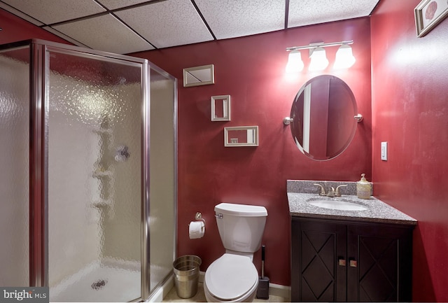 28 Autumnwood Ln, Mount Laurel, NJ 08054 - full bathroom with a shower stall, vanity, a paneled ceiling, and toilet
