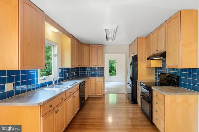 112 Old Forest Cir, Winchester, VA 22602 - kitchen with black appliances, a sink, light brown cabinetry, and plenty of natural light
