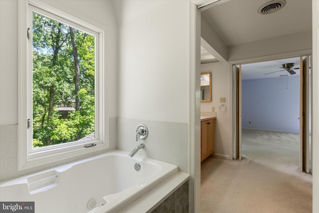 112 Old Forest Cir, Winchester, VA 22602 - full bathroom with vanity, a bath, and a ceiling fan