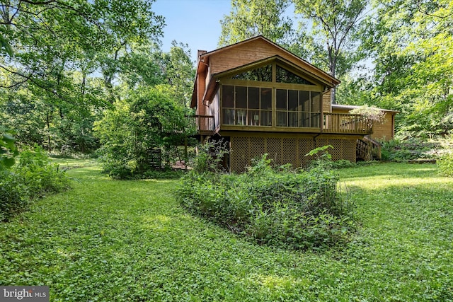 112 Old Forest Cir, Winchester, VA 22602 - back of house with a sunroom, a yard, and a deck
