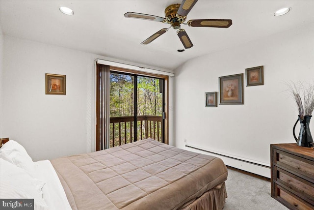 249 Hyland Dr, East Stroudsburg, PA 18301 - bedroom featuring a baseboard radiator, carpet flooring, access to outside, and recessed lighting