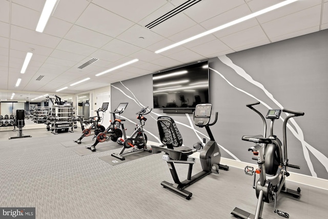 616 E St NW Unit 447, Washington, DC 20004 - workout area with a paneled ceiling, carpet, baseboards, and visible vents