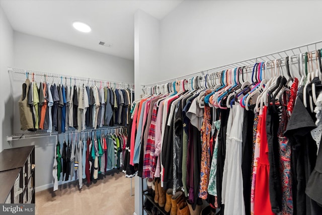 walk in closet with carpet
