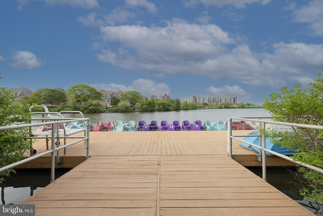 dock area with a water view