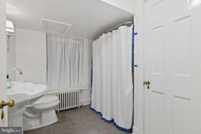 1129 Delaplane Grade Rd, Upperville, VA 20184 - bathroom featuring radiator, tile patterned flooring, and a shower with shower curtain