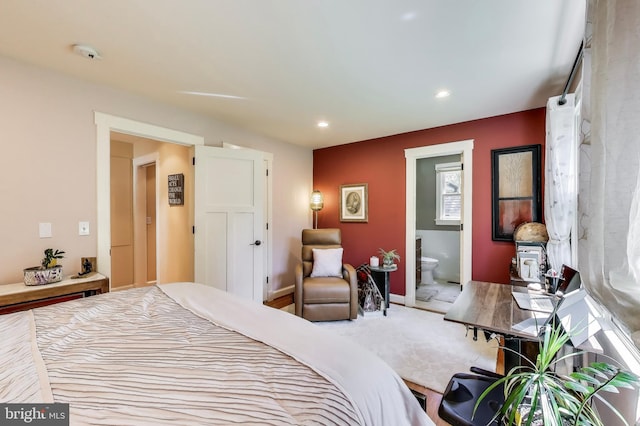 3906 Halsey St, Kensington, MD 20895 - carpeted bedroom with recessed lighting, ensuite bath, and baseboards