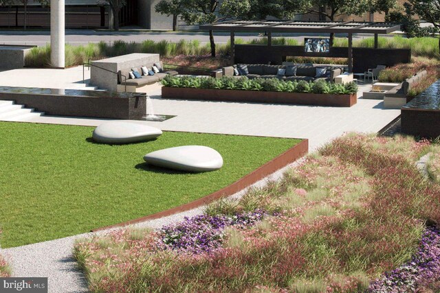 view of yard with a gazebo, an outdoor hangout area, and a patio area