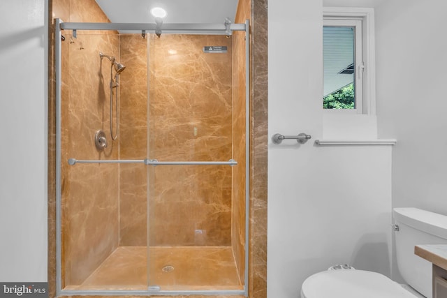full bath featuring toilet and a shower stall