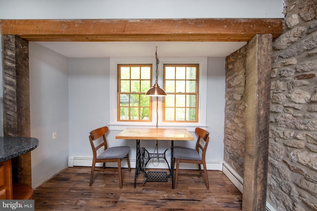 2957 River Rd, New Hope, PA 18938 - dining area with beam ceiling and wood finished floors