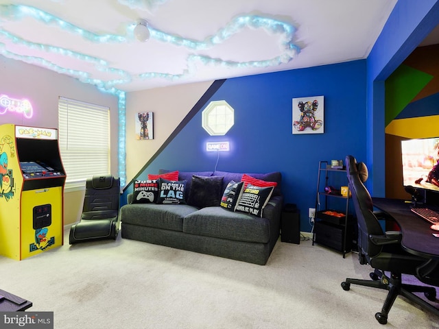 view of carpeted office space