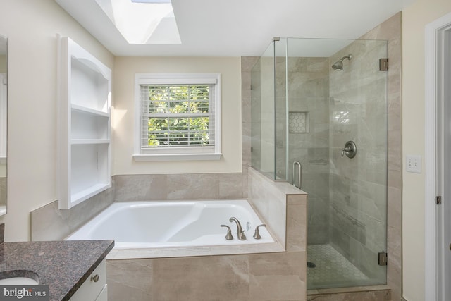6018 Good Lion Ct, Alexandria, VA 22315 - full bathroom with vanity, a bath, a skylight, and a stall shower