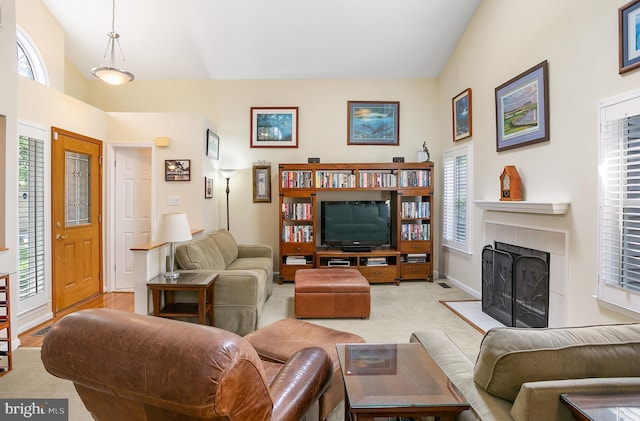 6018 Good Lion Ct, Alexandria, VA 22315 - living area with a fireplace and light colored carpet