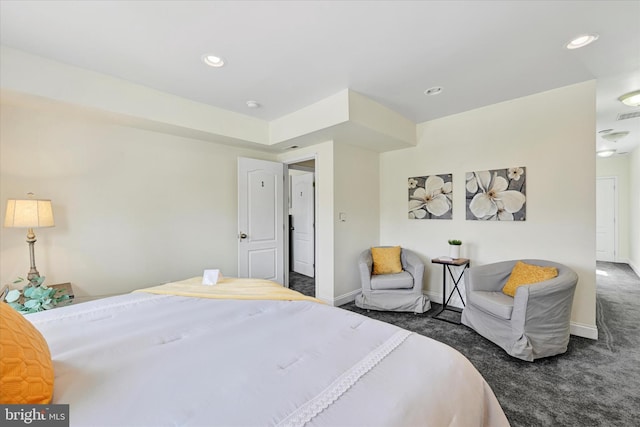 bedroom featuring carpet floors, baseboards, and recessed lighting