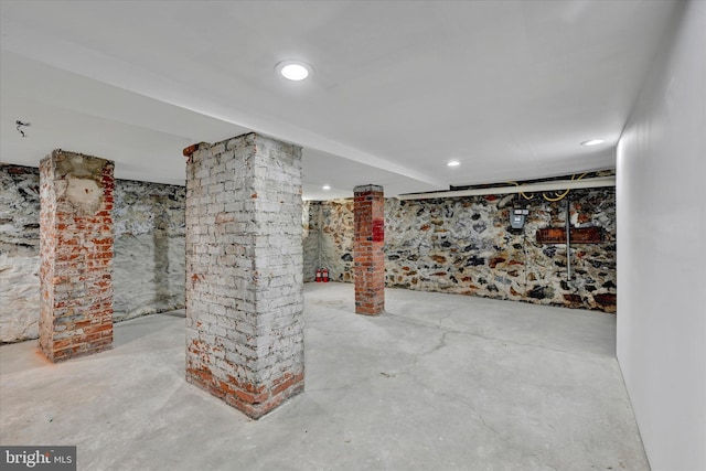 finished basement with recessed lighting