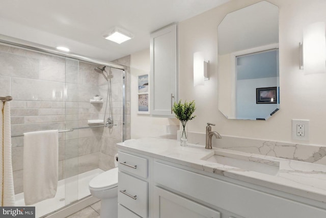 1215 Pine Ave, Shady Side, MD 20764 - bathroom with toilet, a shower stall, vanity, and tile patterned flooring