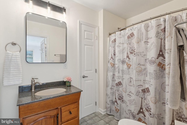 1215 Pine Ave, Shady Side, MD 20764 - full bath with vanity, tile patterned flooring, and a shower with shower curtain
