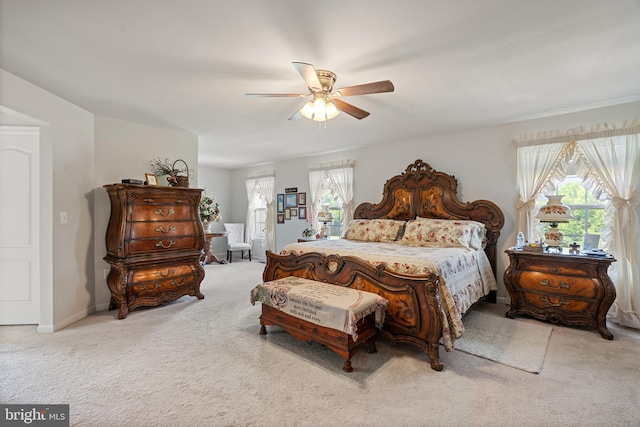 bedroom with carpet floors and ceiling fan