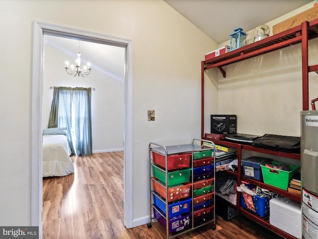 storage room featuring water heater
