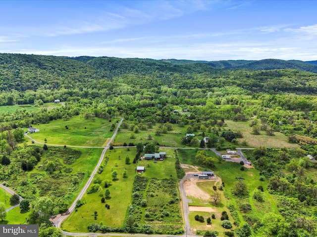 bird's eye view of mountains and a heavily wooded area