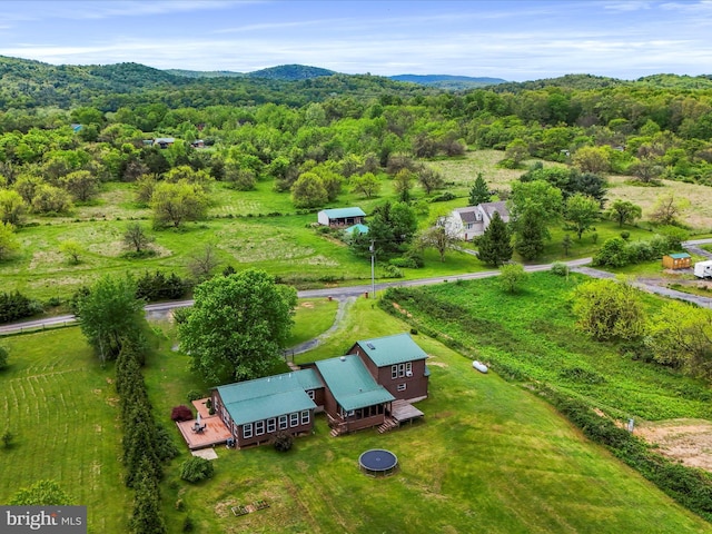 drone / aerial view of a forest and a mountainous background