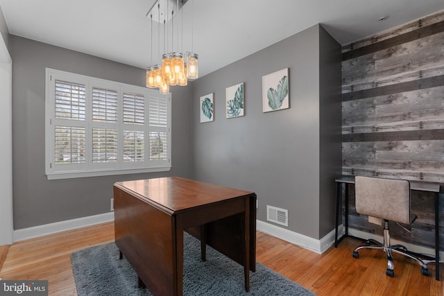 304 Moncure Dr, Alexandria, VA 22314 - office with a chandelier, baseboards, visible vents, and wood finished floors