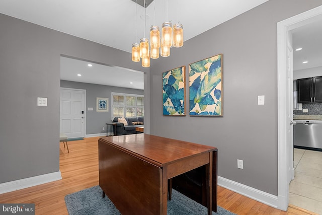 304 Moncure Dr, Alexandria, VA 22314 - office with light wood-style floors, an inviting chandelier, baseboards, and recessed lighting