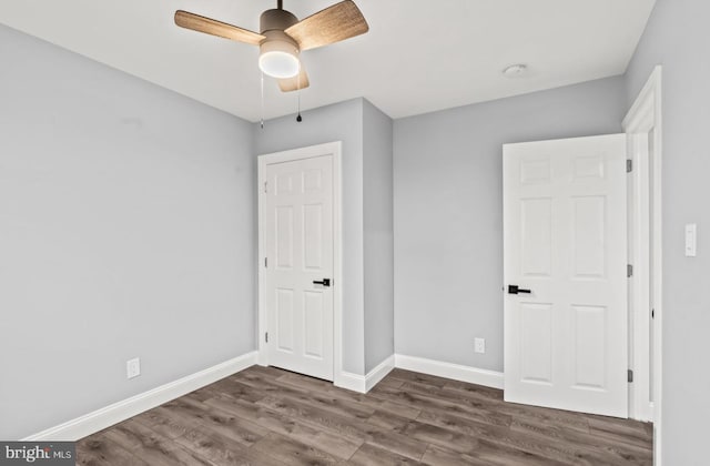 22 Duncan Ave, Westville, NJ 08093 - unfurnished bedroom with wood finished floors, baseboards, and a ceiling fan