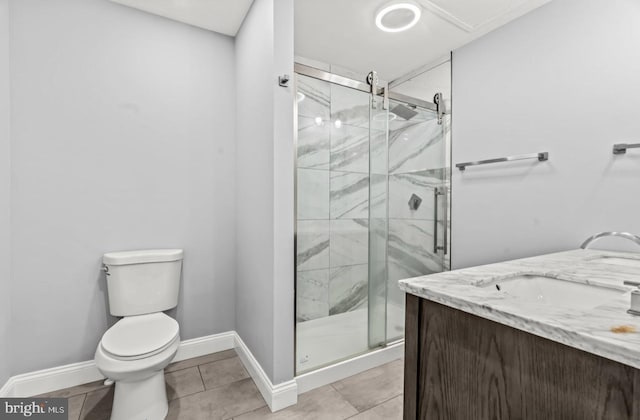 22 Duncan Ave, Westville, NJ 08093 - full bathroom featuring toilet, baseboards, a marble finish shower, tile patterned floors, and vanity