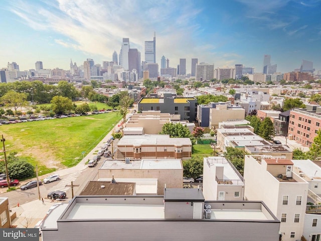 bird's eye view with a city view