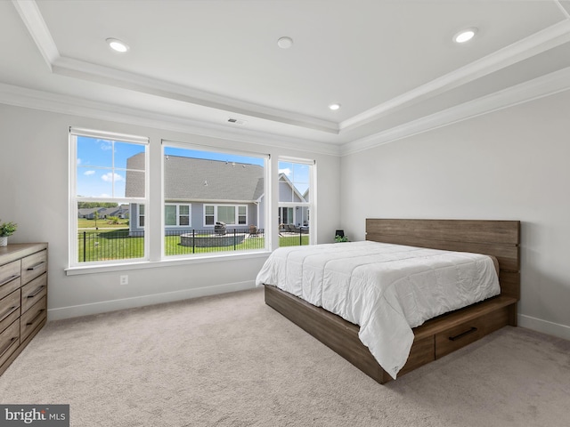 35015 Kindleton Ln, Lewes, DE 19958 - bedroom featuring a raised ceiling, crown molding, carpet flooring, recessed lighting, and baseboards