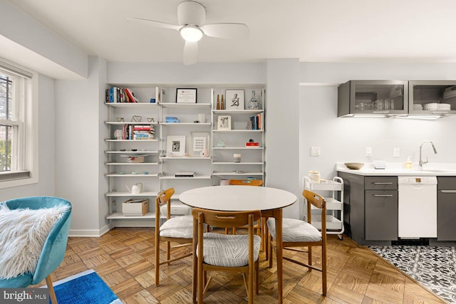 1801 Clydesdale Pl NW Unit 222, Washington, DC 20009 - dining room with ceiling fan and bar with sink