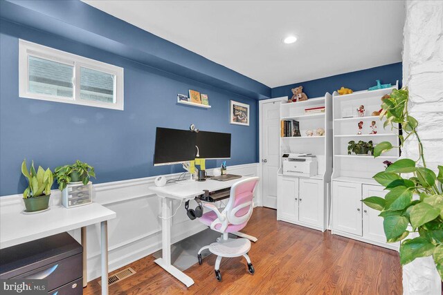 628 Mason Ave, Drexel Hill, PA 19026 - office area featuring wainscoting, wood finished floors, and recessed lighting