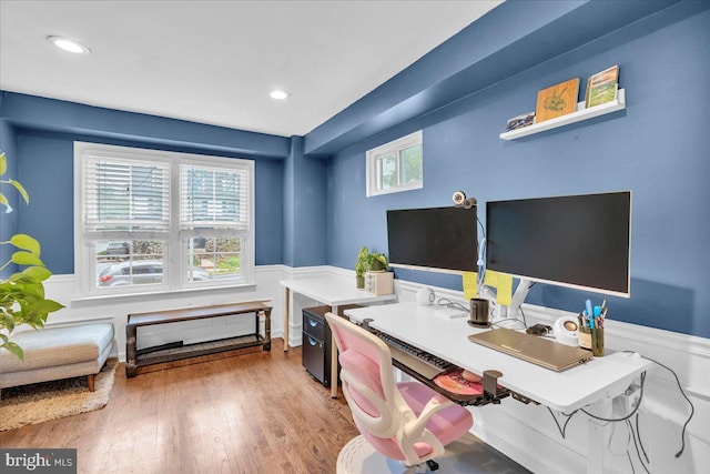 628 Mason Ave, Drexel Hill, PA 19026 - office space featuring a wainscoted wall, wood finished floors, and recessed lighting