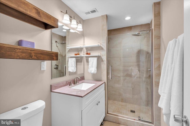 628 Mason Ave, Drexel Hill, PA 19026 - full bathroom with a stall shower, toilet, vanity, and recessed lighting