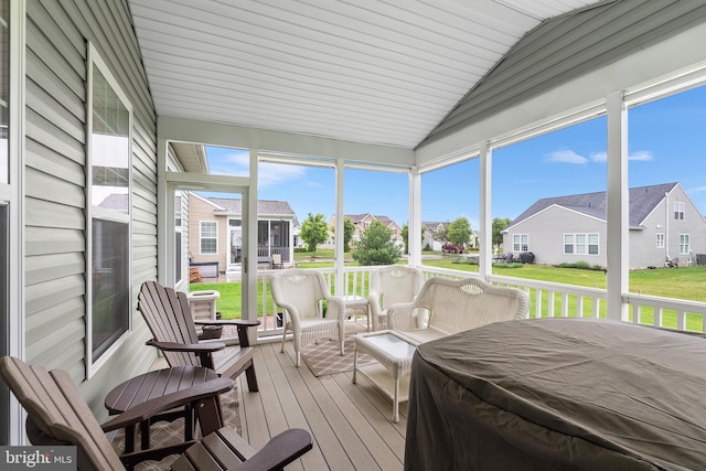 606 Garden Gate Dr, Middletown, DE 19709 - sunroom / solarium with a residential view and vaulted ceiling